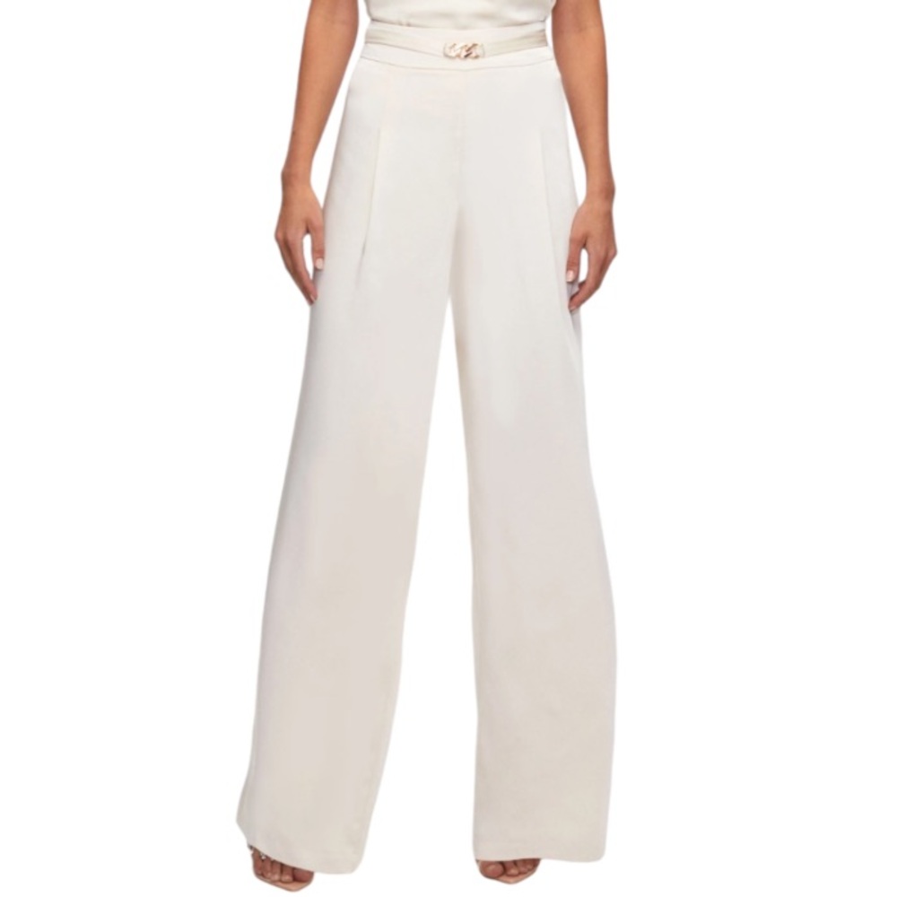 NEW Melanie Lyne Cream Ivory Belt Wide Leg Pants Size 10